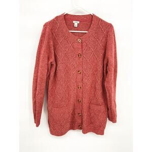 LL Bean 100% Cotton Salmon Pink Cardigan Sweater Button Down Size XL